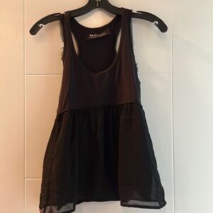 Black distressed scoop flowy tank